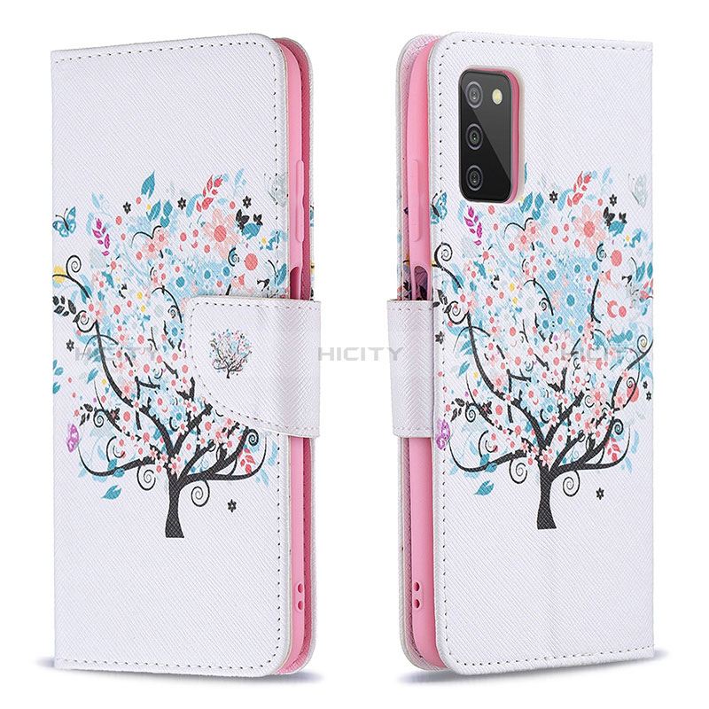 Coque Portefeuille Motif Fantaisie Livre Cuir Etui Clapet B01F pour Samsung Galaxy A02s Blanc Plus