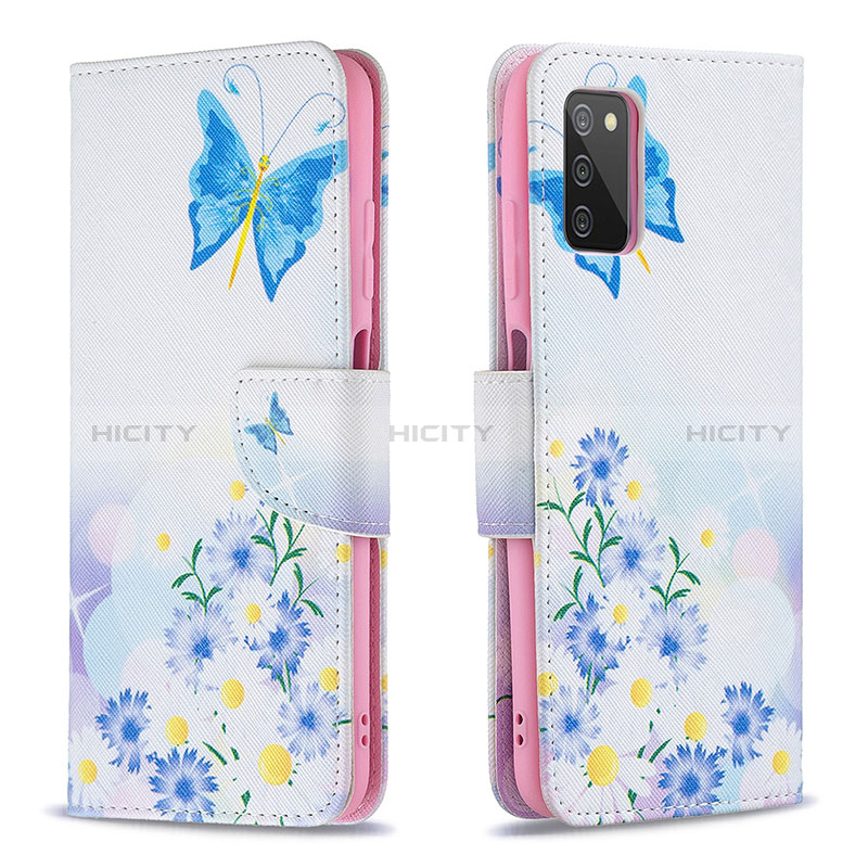 Coque Portefeuille Motif Fantaisie Livre Cuir Etui Clapet B01F pour Samsung Galaxy A02s Bleu Plus