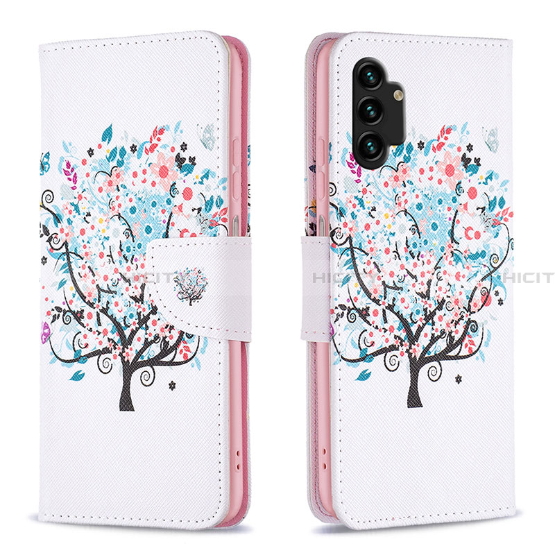 Coque Portefeuille Motif Fantaisie Livre Cuir Etui Clapet B01F pour Samsung Galaxy A13 4G Blanc Plus