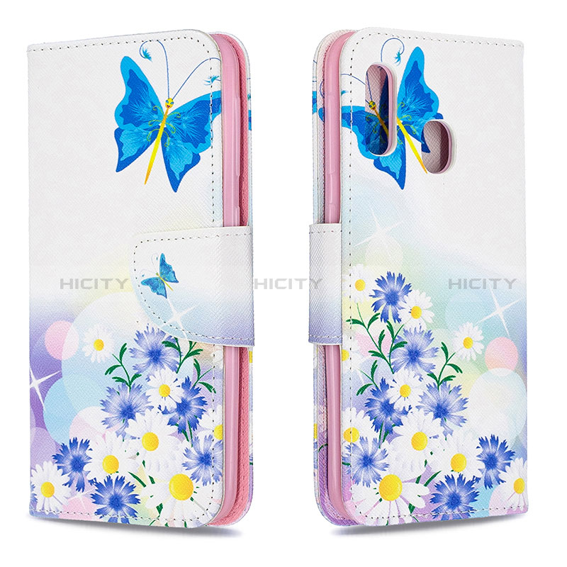 Coque Portefeuille Motif Fantaisie Livre Cuir Etui Clapet B01F pour Samsung Galaxy A20e Bleu Plus