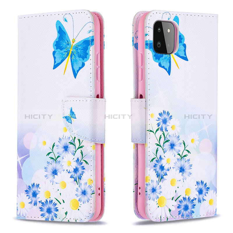 Coque Portefeuille Motif Fantaisie Livre Cuir Etui Clapet B01F pour Samsung Galaxy A22s 5G Bleu Plus