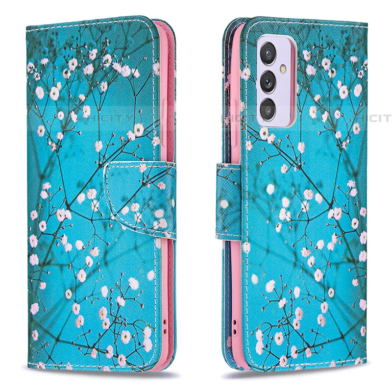 Coque Portefeuille Motif Fantaisie Livre Cuir Etui Clapet B01F pour Samsung Galaxy A24 4G Cyan Plus