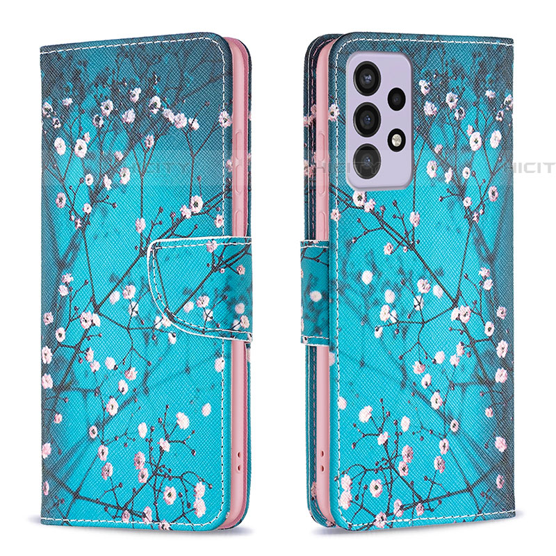 Coque Portefeuille Motif Fantaisie Livre Cuir Etui Clapet B01F pour Samsung Galaxy A73 5G Cyan Plus