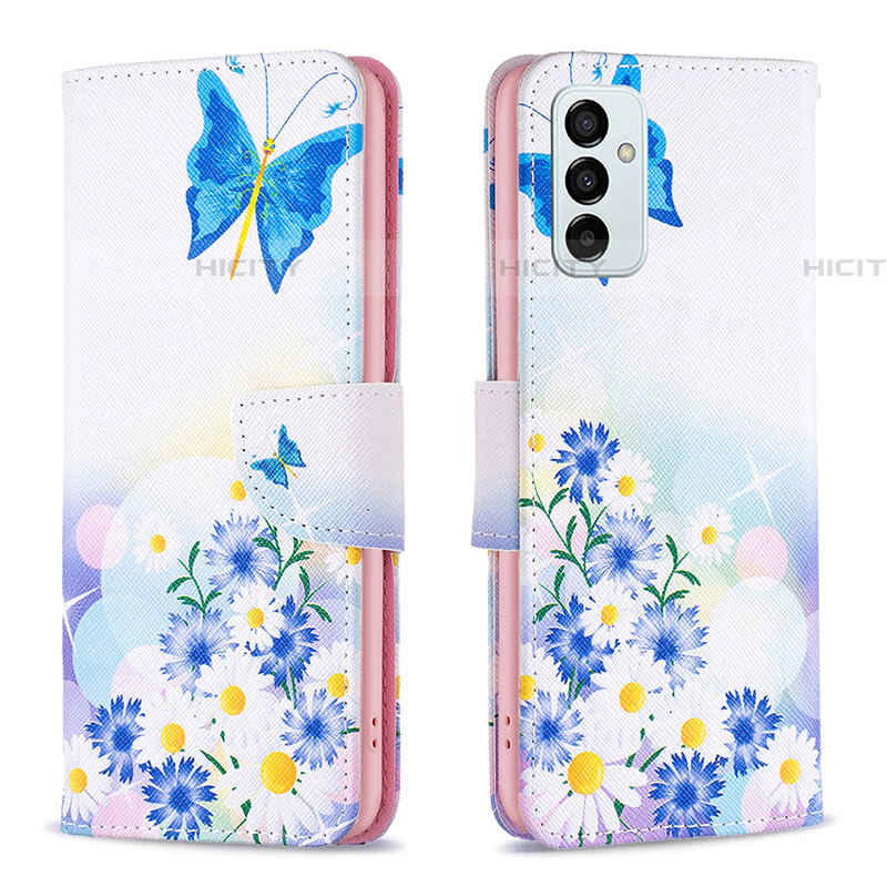 Coque Portefeuille Motif Fantaisie Livre Cuir Etui Clapet B01F pour Samsung Galaxy F23 5G Bleu Plus