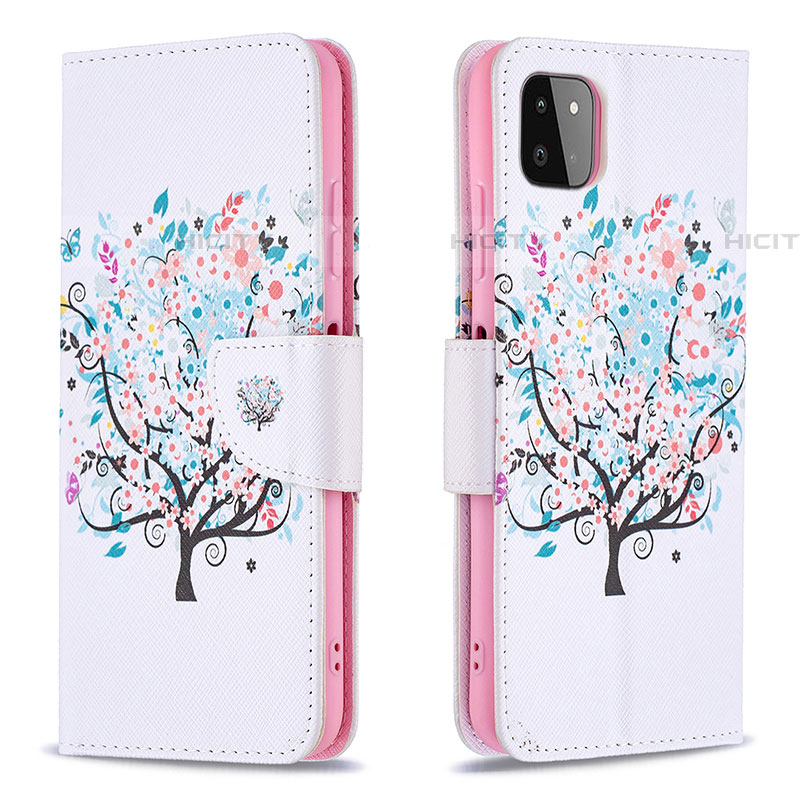 Coque Portefeuille Motif Fantaisie Livre Cuir Etui Clapet B01F pour Samsung Galaxy F42 5G Blanc Plus