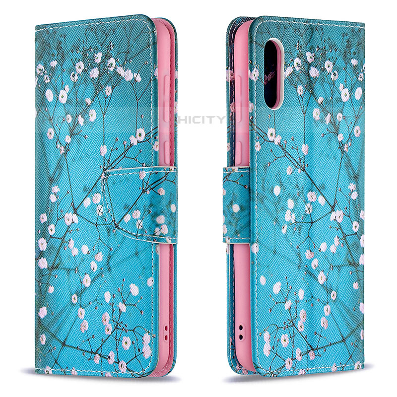 Coque Portefeuille Motif Fantaisie Livre Cuir Etui Clapet B01F pour Samsung Galaxy M02 Cyan Plus