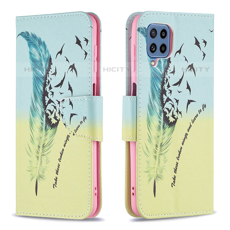 Coque Portefeuille Motif Fantaisie Livre Cuir Etui Clapet B01F pour Samsung Galaxy M32 4G Pastel Vert Plus