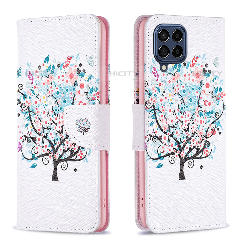 Coque Portefeuille Motif Fantaisie Livre Cuir Etui Clapet B01F pour Samsung Galaxy M53 5G Blanc Plus