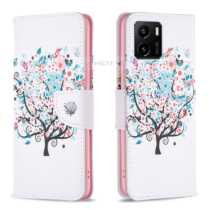 Coque Portefeuille Motif Fantaisie Livre Cuir Etui Clapet B01F pour Vivo iQOO U5x Blanc Plus