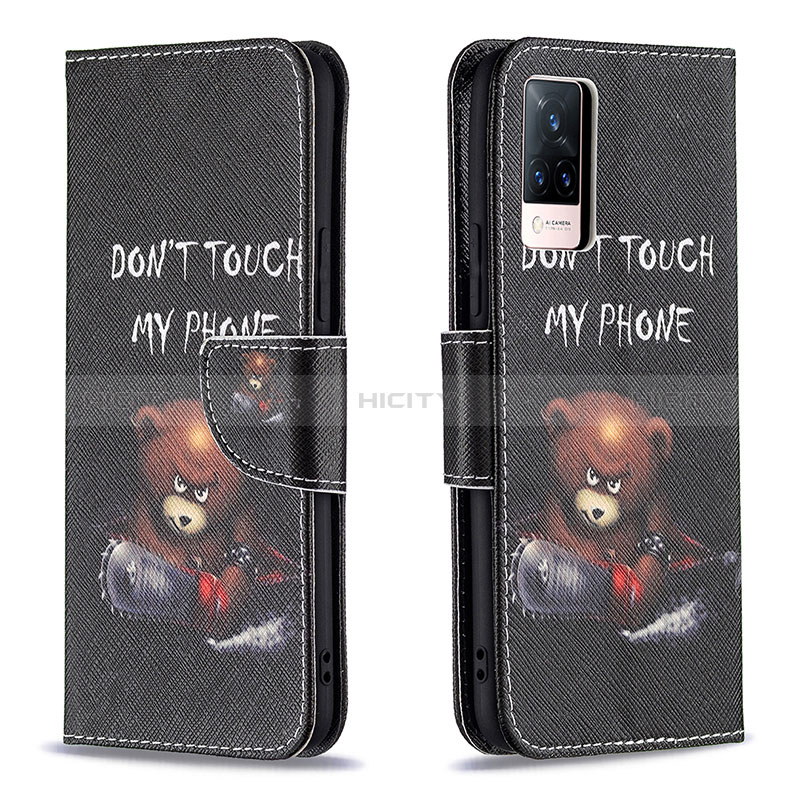 Coque Portefeuille Motif Fantaisie Livre Cuir Etui Clapet B01F pour Vivo V21 5G Gris Fonce Plus