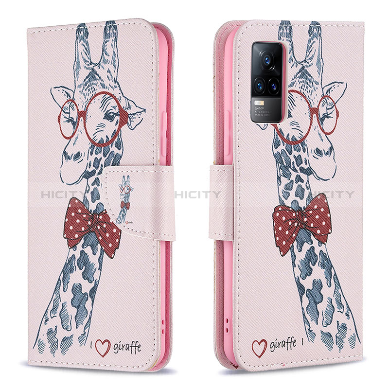 Coque Portefeuille Motif Fantaisie Livre Cuir Etui Clapet B01F pour Vivo V21e 4G Rose Plus