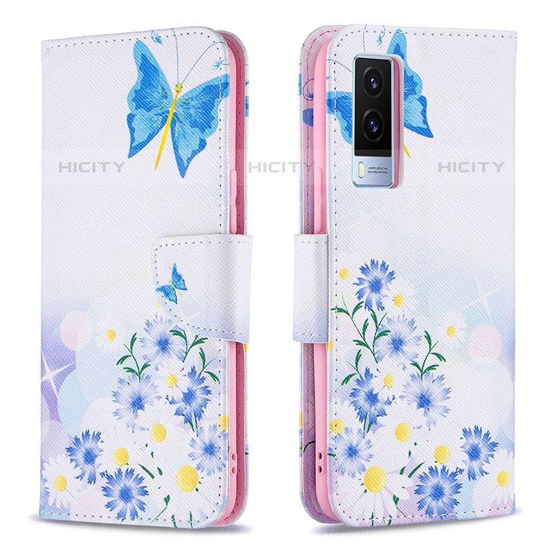 Coque Portefeuille Motif Fantaisie Livre Cuir Etui Clapet B01F pour Vivo V21e 5G Bleu Plus