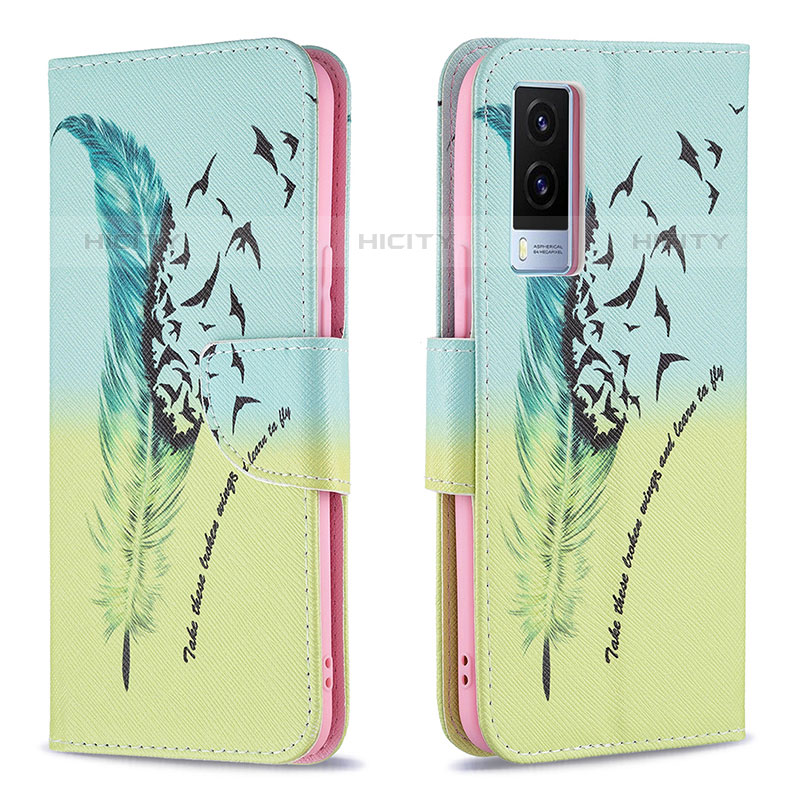 Coque Portefeuille Motif Fantaisie Livre Cuir Etui Clapet B01F pour Vivo V21e 5G Pastel Vert Plus