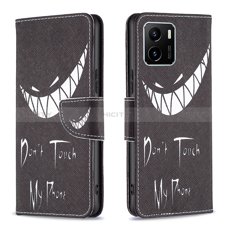 Coque Portefeuille Motif Fantaisie Livre Cuir Etui Clapet B01F pour Vivo Y01 Noir Plus