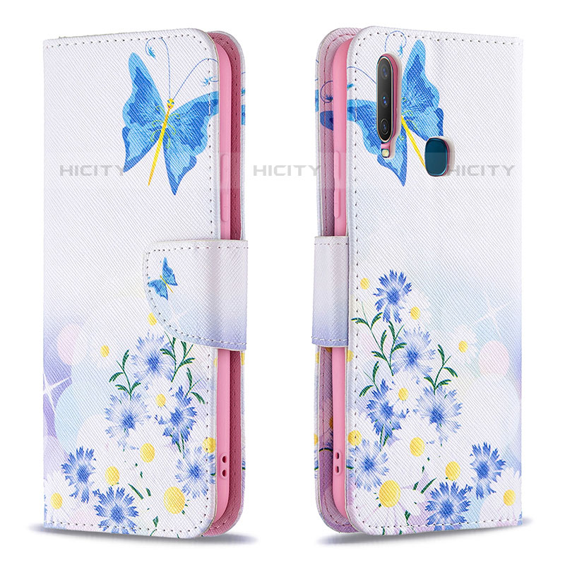 Coque Portefeuille Motif Fantaisie Livre Cuir Etui Clapet B01F pour Vivo Y12 Bleu Plus