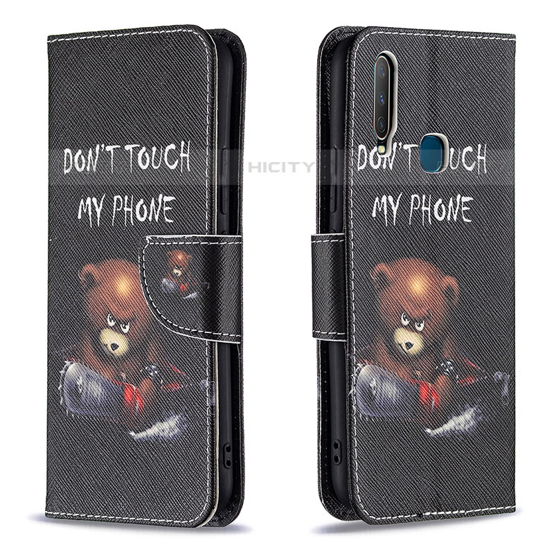 Coque Portefeuille Motif Fantaisie Livre Cuir Etui Clapet B01F pour Vivo Y12 Gris Fonce Plus