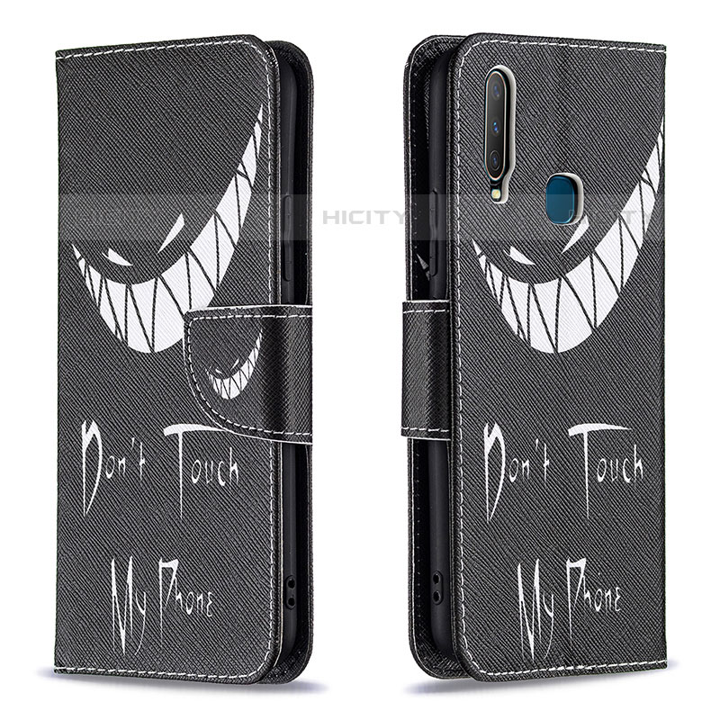 Coque Portefeuille Motif Fantaisie Livre Cuir Etui Clapet B01F pour Vivo Y15 Noir Plus