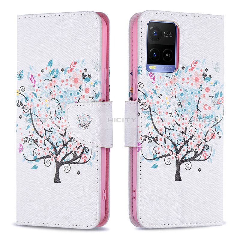 Coque Portefeuille Motif Fantaisie Livre Cuir Etui Clapet B01F pour Vivo Y21 Blanc Plus