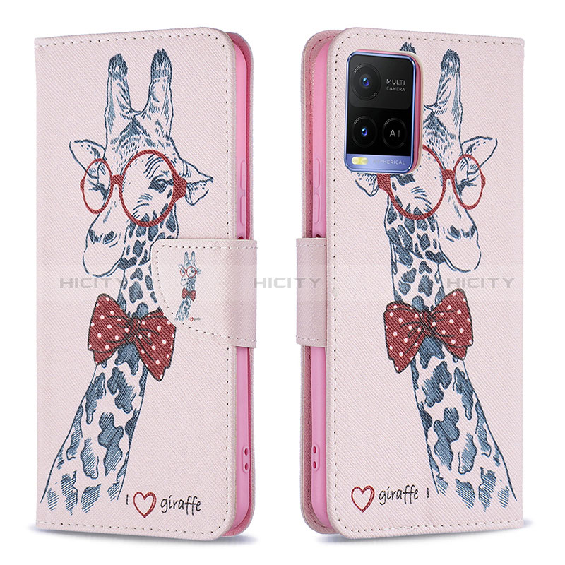 Coque Portefeuille Motif Fantaisie Livre Cuir Etui Clapet B01F pour Vivo Y21 Rose Plus