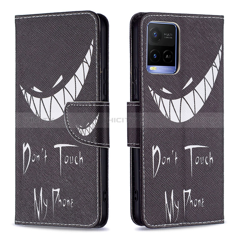 Coque Portefeuille Motif Fantaisie Livre Cuir Etui Clapet B01F pour Vivo Y21a Noir Plus