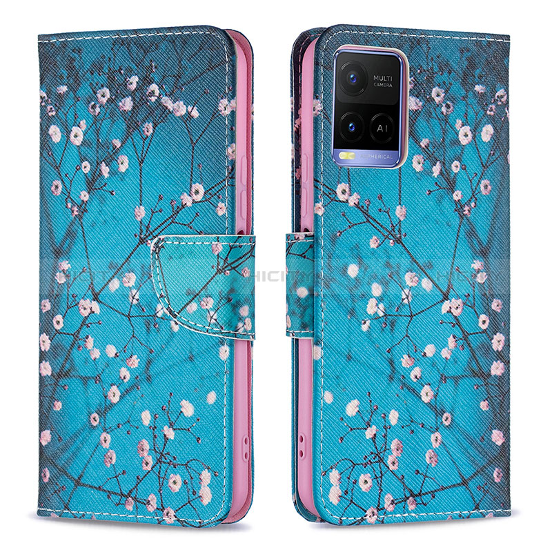 Coque Portefeuille Motif Fantaisie Livre Cuir Etui Clapet B01F pour Vivo Y21G Cyan Plus