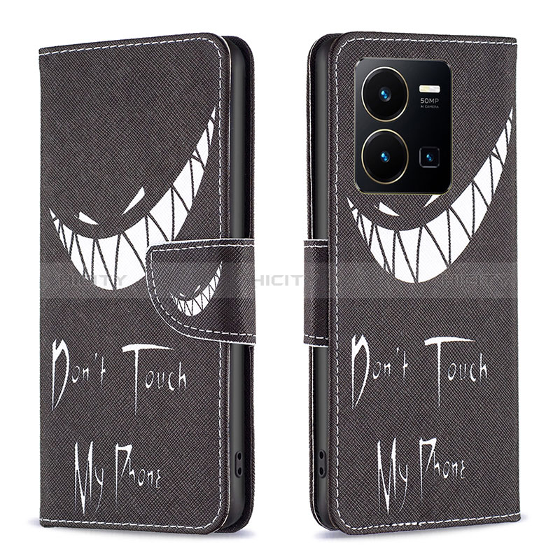 Coque Portefeuille Motif Fantaisie Livre Cuir Etui Clapet B01F pour Vivo Y35 4G Noir Plus