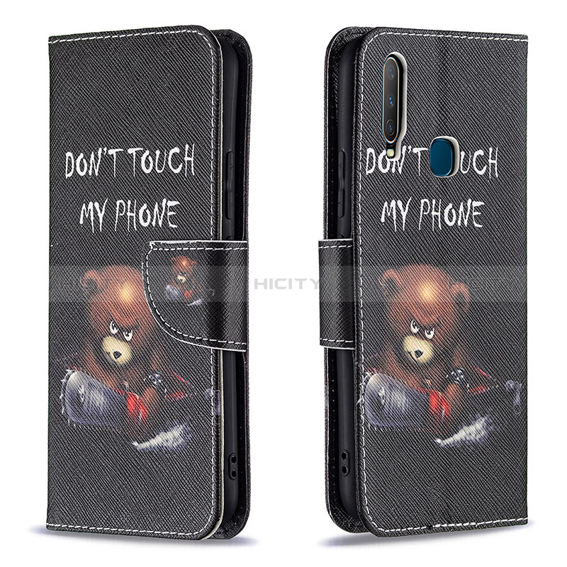 Coque Portefeuille Motif Fantaisie Livre Cuir Etui Clapet B01F pour Vivo Y3s Gris Fonce Plus