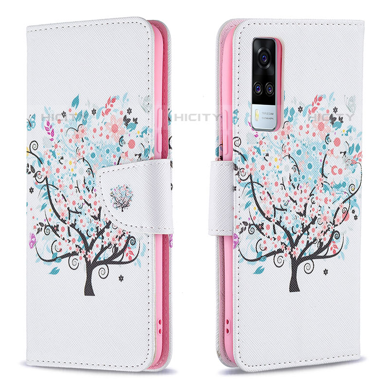 Coque Portefeuille Motif Fantaisie Livre Cuir Etui Clapet B01F pour Vivo Y51A Blanc Plus