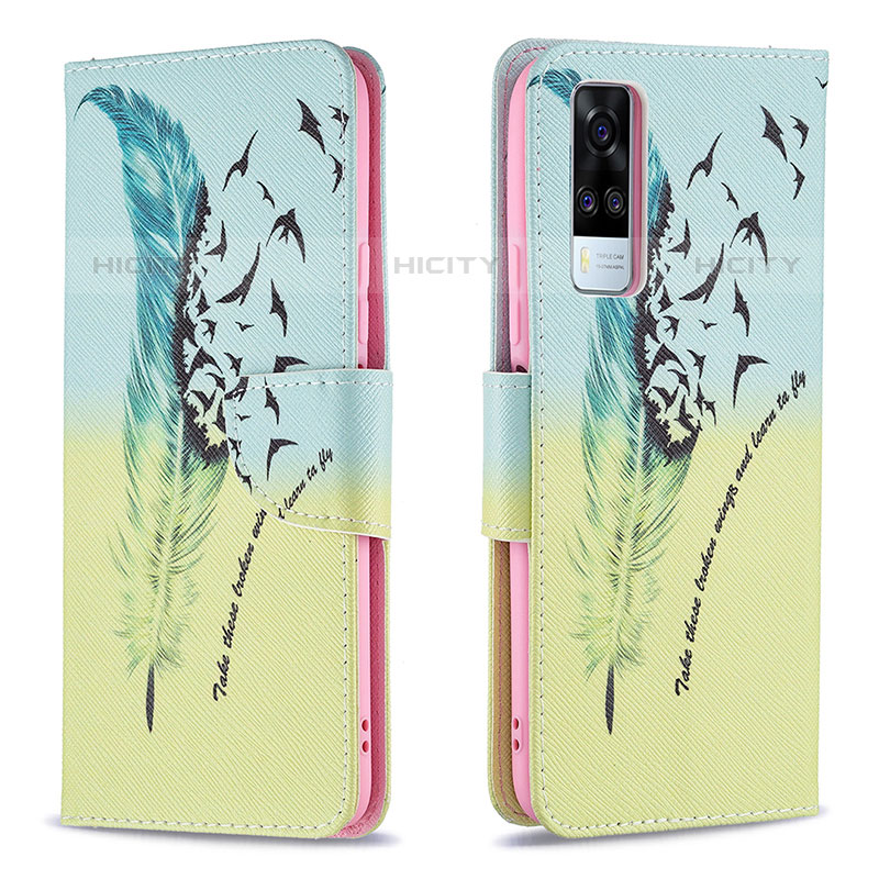 Coque Portefeuille Motif Fantaisie Livre Cuir Etui Clapet B01F pour Vivo Y51A Pastel Vert Plus