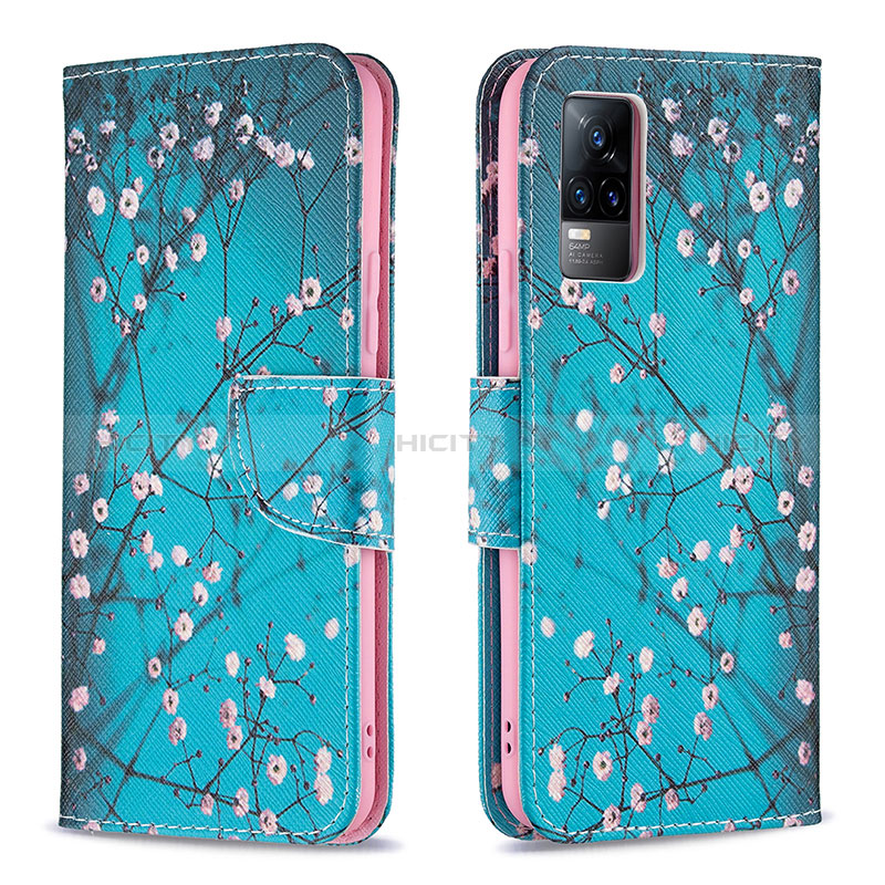 Coque Portefeuille Motif Fantaisie Livre Cuir Etui Clapet B01F pour Vivo Y73 (2021) Cyan Plus