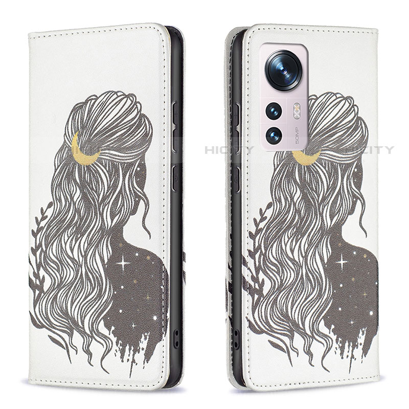 Coque Portefeuille Motif Fantaisie Livre Cuir Etui Clapet B01F pour Xiaomi Mi 12X 5G Gris Plus