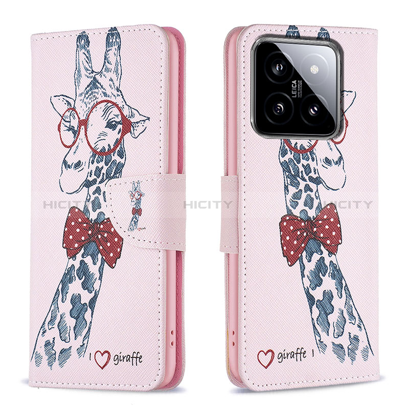 Coque Portefeuille Motif Fantaisie Livre Cuir Etui Clapet B01F pour Xiaomi Mi 14 Pro 5G Rose Plus