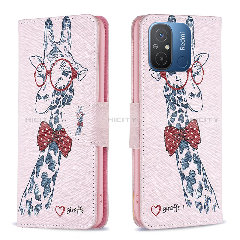 Coque Portefeuille Motif Fantaisie Livre Cuir Etui Clapet B01F pour Xiaomi Poco C55 Rose Plus