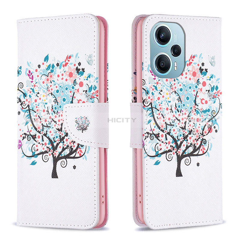 Coque Portefeuille Motif Fantaisie Livre Cuir Etui Clapet B01F pour Xiaomi Poco F5 5G Blanc Plus