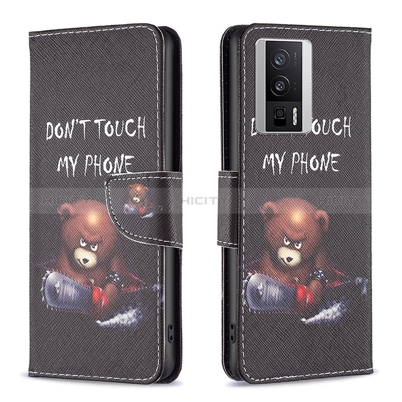 Coque Portefeuille Motif Fantaisie Livre Cuir Etui Clapet B01F pour Xiaomi Poco F5 Pro 5G Gris Fonce Plus