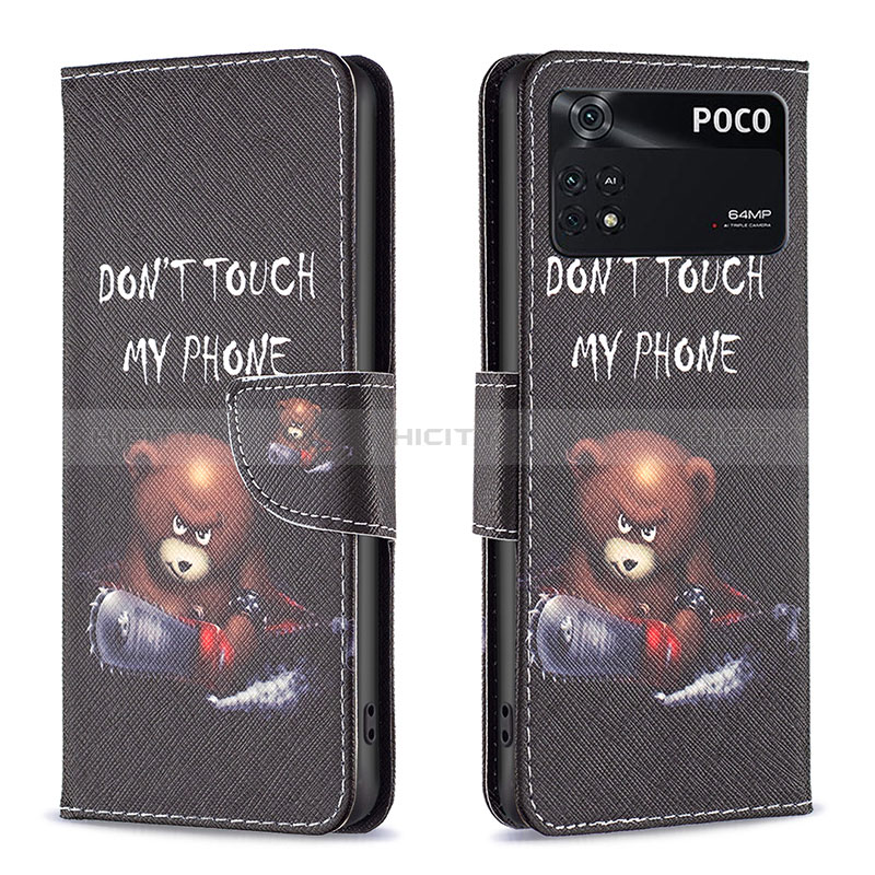 Coque Portefeuille Motif Fantaisie Livre Cuir Etui Clapet B01F pour Xiaomi Poco M4 Pro 4G Gris Fonce Plus