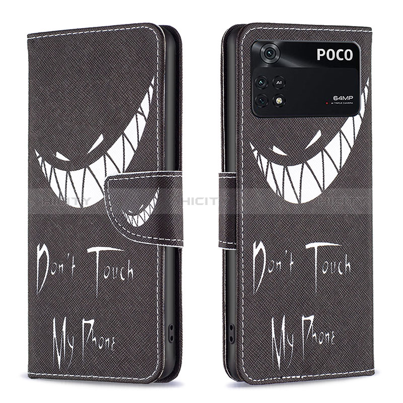 Coque Portefeuille Motif Fantaisie Livre Cuir Etui Clapet B01F pour Xiaomi Poco M4 Pro 4G Noir Plus