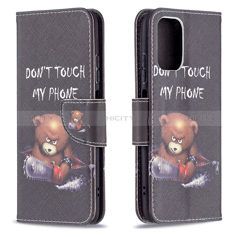 Coque Portefeuille Motif Fantaisie Livre Cuir Etui Clapet B01F pour Xiaomi Poco M5S Gris Fonce Plus