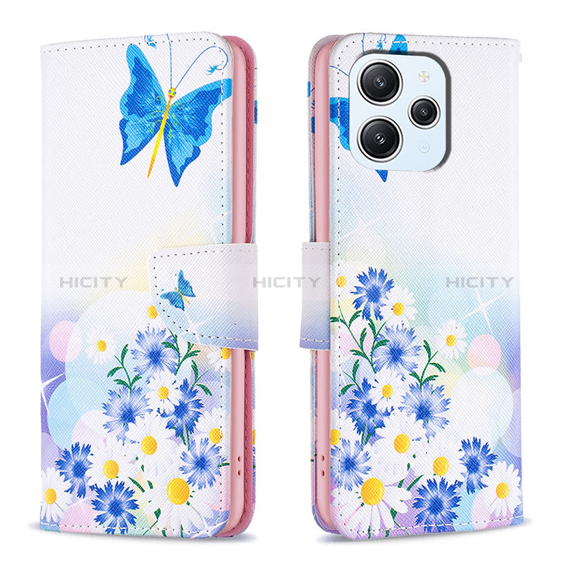 Coque Portefeuille Motif Fantaisie Livre Cuir Etui Clapet B01F pour Xiaomi Redmi 12 4G Bleu Plus