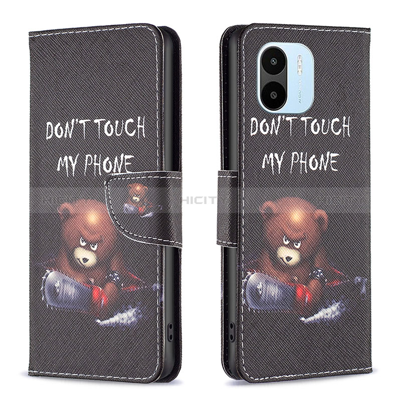 Coque Portefeuille Motif Fantaisie Livre Cuir Etui Clapet B01F pour Xiaomi Redmi A2 Gris Fonce Plus