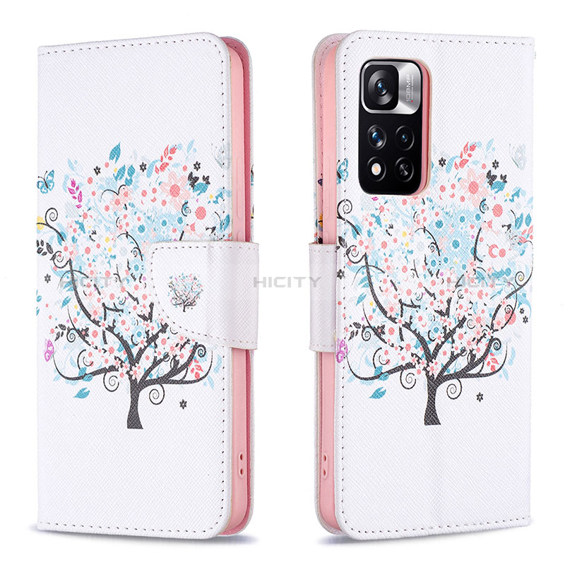 Coque Portefeuille Motif Fantaisie Livre Cuir Etui Clapet B01F pour Xiaomi Redmi Note 11 Pro+ Plus 5G Blanc Plus