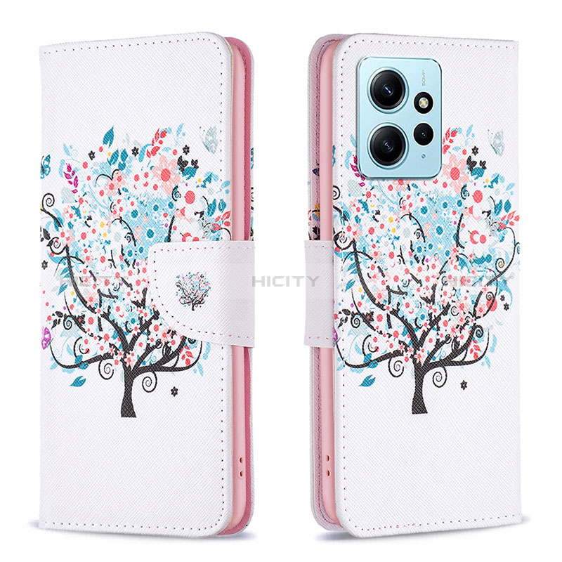 Coque Portefeuille Motif Fantaisie Livre Cuir Etui Clapet B01F pour Xiaomi Redmi Note 12 4G Blanc Plus