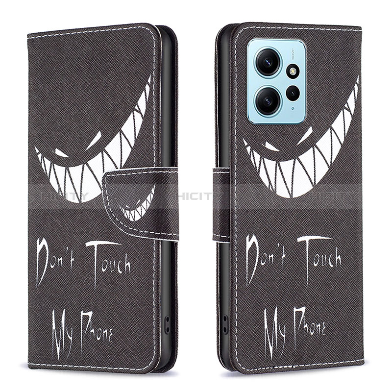 Coque Portefeuille Motif Fantaisie Livre Cuir Etui Clapet B01F pour Xiaomi Redmi Note 12 4G Noir Plus