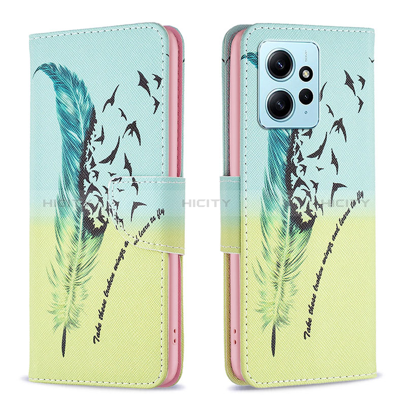 Coque Portefeuille Motif Fantaisie Livre Cuir Etui Clapet B01F pour Xiaomi Redmi Note 12 4G Pastel Vert Plus