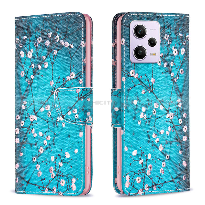 Coque Portefeuille Motif Fantaisie Livre Cuir Etui Clapet B01F pour Xiaomi Redmi Note 12 Pro 5G Cyan Plus