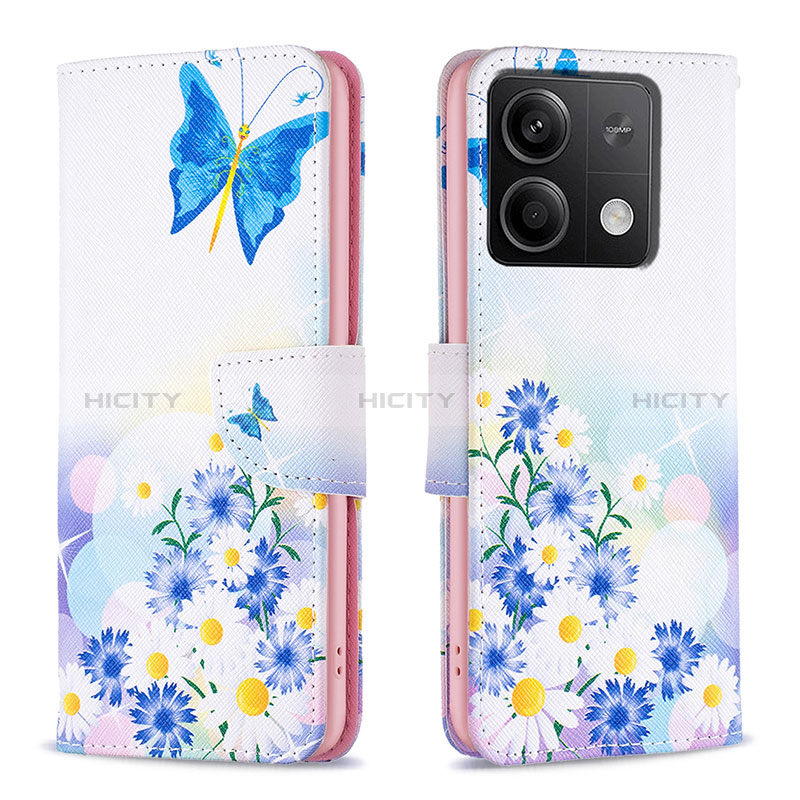 Coque Portefeuille Motif Fantaisie Livre Cuir Etui Clapet B01F pour Xiaomi Redmi Note 13 5G Bleu Plus