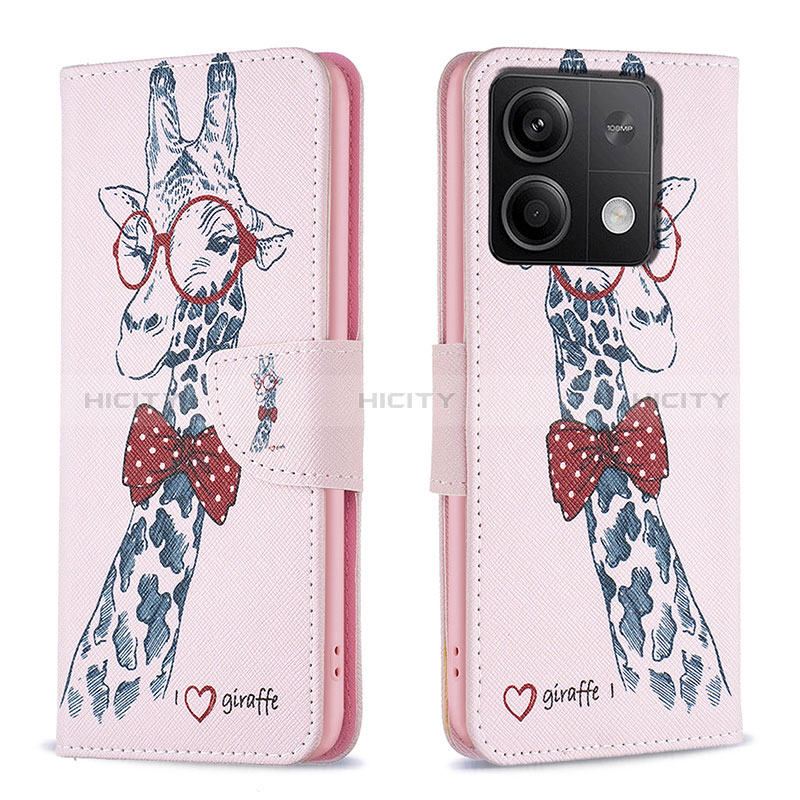 Coque Portefeuille Motif Fantaisie Livre Cuir Etui Clapet B01F pour Xiaomi Redmi Note 13 5G Rose Plus