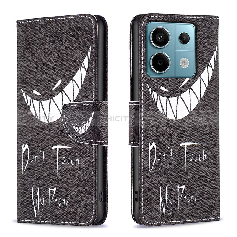 Coque Portefeuille Motif Fantaisie Livre Cuir Etui Clapet B01F pour Xiaomi Redmi Note 13 Pro 5G Noir Plus