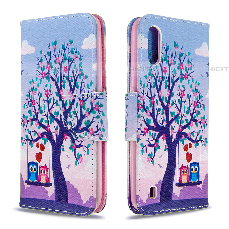 Coque Portefeuille Motif Fantaisie Livre Cuir Etui Clapet B03F pour Samsung Galaxy A01 SM-A015 Violet Clair Plus