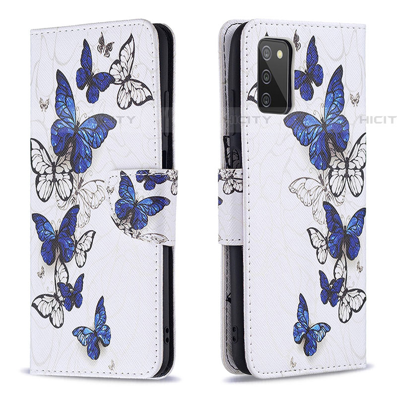 Coque Portefeuille Motif Fantaisie Livre Cuir Etui Clapet B03F pour Samsung Galaxy A03s Bleu Plus